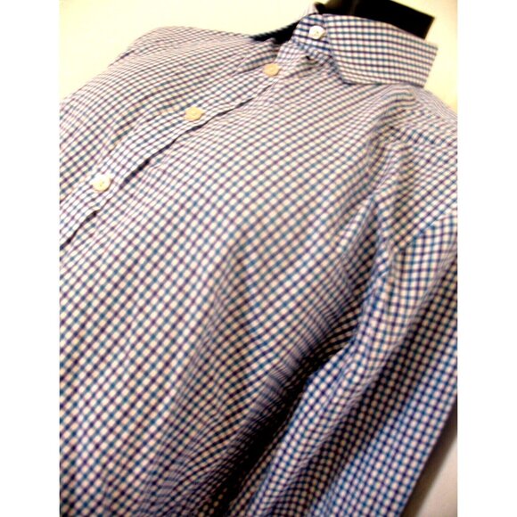 Charles Tyrwhitt Shirt Men large16.5/33 Blue ExtraSlim plaid Long Sleeve Button - Picture 5 of 12